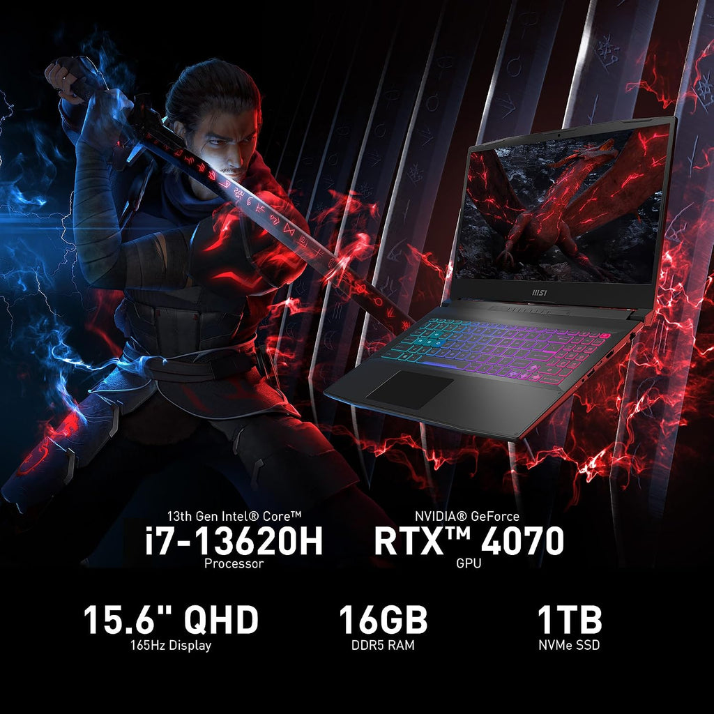 MSI Katana 15 15.6' 165Hz QHD Gaming Laptop: Intel Core i7-13620H, NVIDIA Geforce RTX 4070, 16GB DDR5, 1TB NVMe SSD, Cooler Boost 5, Win 11: Black B13VGK-2000US (Renewed)