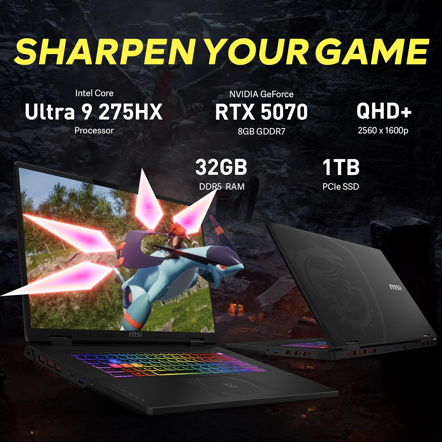msi Crosshair 18 HX AI 18' QHD+ 240Hz Gaming Laptop, Intel Core Ultra 9 275HX, NVIDIA RTX 5070 8GB GDDR7, 32GB DDR5, 2TB Storage (1TB SSD+1TB Docking Station), RGB Backlit Keyboard, Windows 11, Black