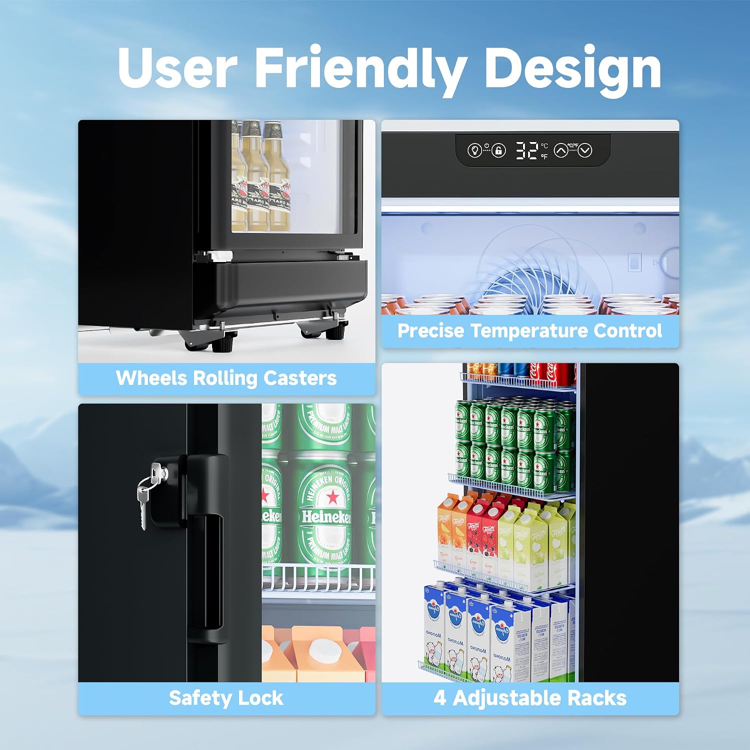 7 Cu.Ft Commercial Refrigerators, Display Fridge with Locking, Key & LED, Outdoor Beverage Refrigerator with Double-Tempered Glass Door, Beverage Cooler for Bar, Office, Restaurant