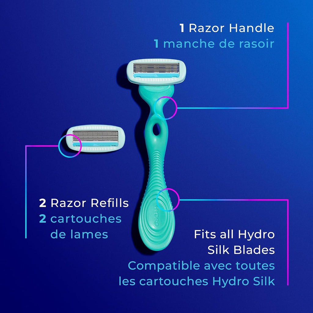 Schick Hydro Silk Sensitive Women's Razor | 5-Blade Razors for Women Sensitive Skin | Womens Razors-Sensitive Skin-| 1 Handle & 2 Razor Blade Refills,(Pack of 12)