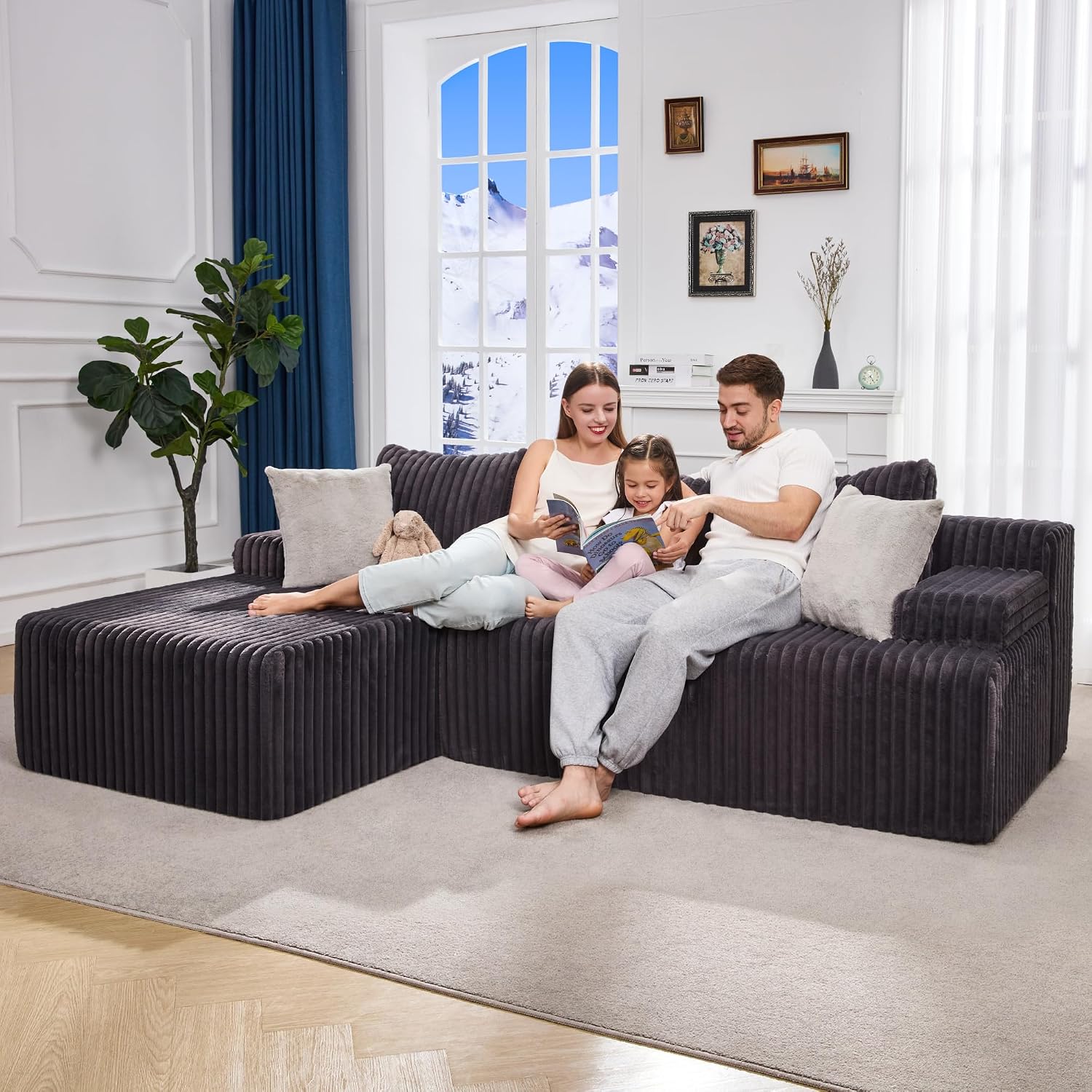 Hobestluk Modular Sectional Sofa Couches L-Shape Couch 3 Seat Modular Sofa Memory Foam Sectional Couches for Living Room, Cloud Couch with Oversized Chaise (96' Left Facing Chaise)