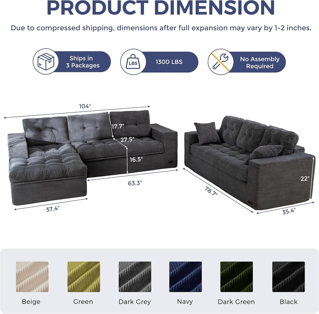 MAXYOYO Modular Sectional Sofa with Ottoman and Loveseat, Cloud Boneless Couch with Layered Cushion, Flexible Module Combination Sofa for Living Room, No Assembly Required,Dark Grey