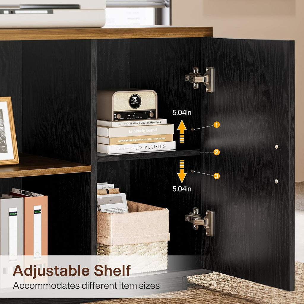 Tribesigns 85.8-Inch L-Shaped Executive Desk with File Drawers, Door Cabinet & Shelves, Extra Large Commercial Office Desk, Modern Professional Office Table, Business Furniture, Warm Brown & Black