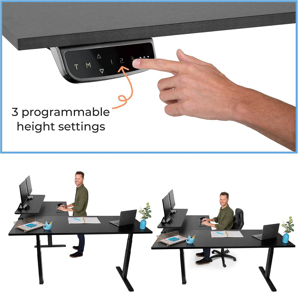 Stand Steady Tranzendesk Power | Extra Large 71 Inch Electric L-Shaped Standing Desk | Giant Corner Stand Up Desk & Sit Stand Workstation| Ergonomic Computer Desk Fits 4 Monitors (Black/71in)