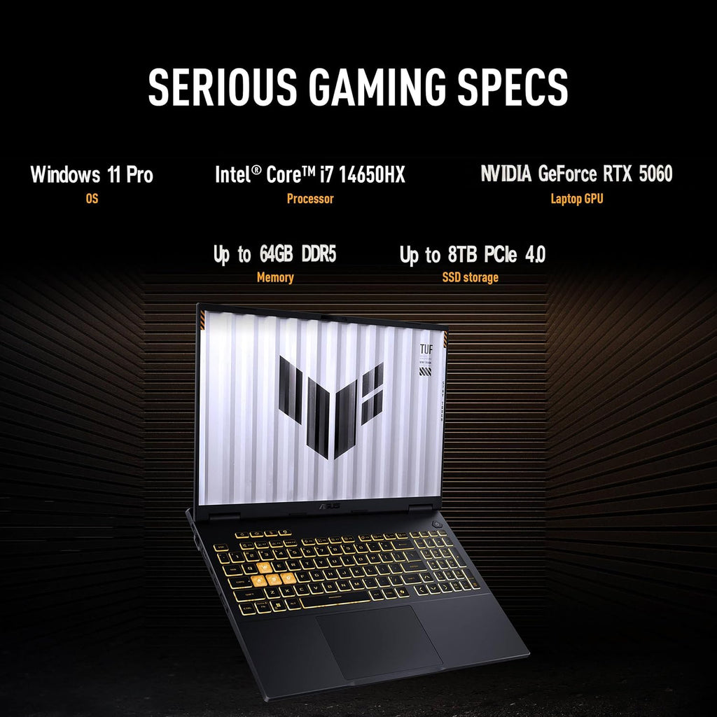 ASUS TUF Gaming F16 Laptop, NVIDIA RTX 5060 (Beat RTX 4070), Intel 14th Core i7-14650HX, 16' FHD+ 165Hz Anti-Glare LCD, WiFi 6E, RGB Backlit Keyboard, 64 GB DDR5, 1 TB SSD, Windows 11 Pro, Accessories