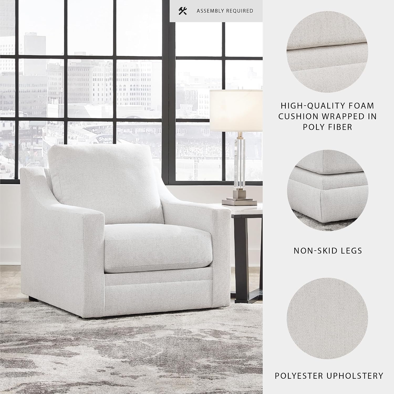 Signature Design by Ashley Maitelynn Contemporary Upholstered Chair with Non-Skid Legs, White