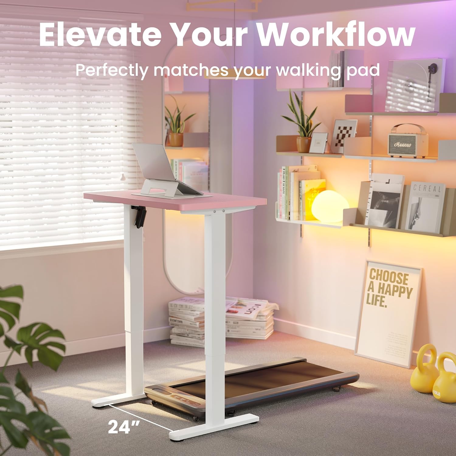 HUANUO Electric Standing Desk,48' x 24' Height Adjustable Desk, 4 Memory Height Settings, Sit to Stand Up Desk for Home Office, with Headphone Hook, Cable Manager, Pink