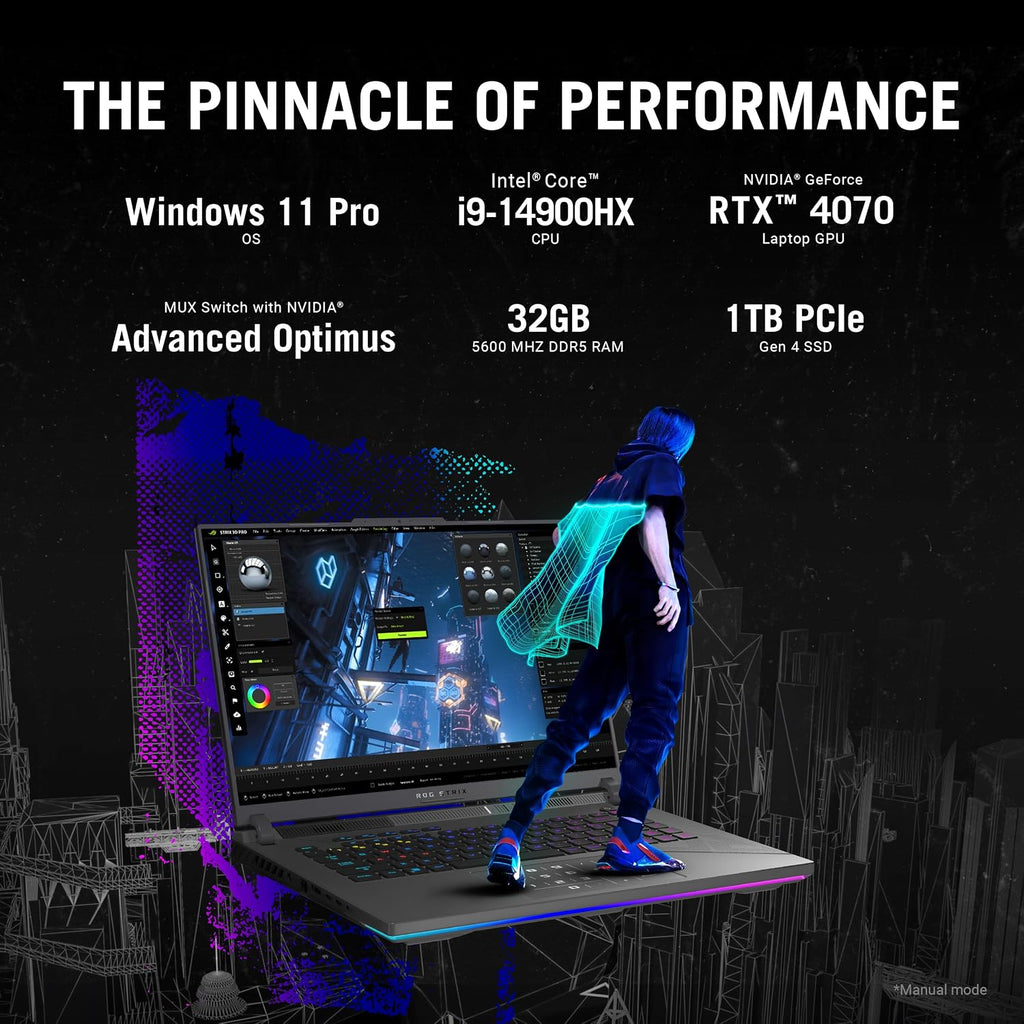 ASUS ROG Strix G16 (2024) Gaming Laptop, 16' 16:10 QHD 240Hz, GeForce RTX 4070, Intel® Core™ i9-14900HX, 32GB DDR5, 1TB PCIe SSD, Wi-Fi 6E, Windows 11 Pro, G614JIR-XS96