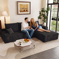 95' Modular Sectional Couch, Boneless L Shaped Cloud Sofa with Chaise Lounge, Corduroy Upholstered Couches Memory Foam Deep Seat, No Assembly Required, Ideal for Living Room(Black, Right Facing)