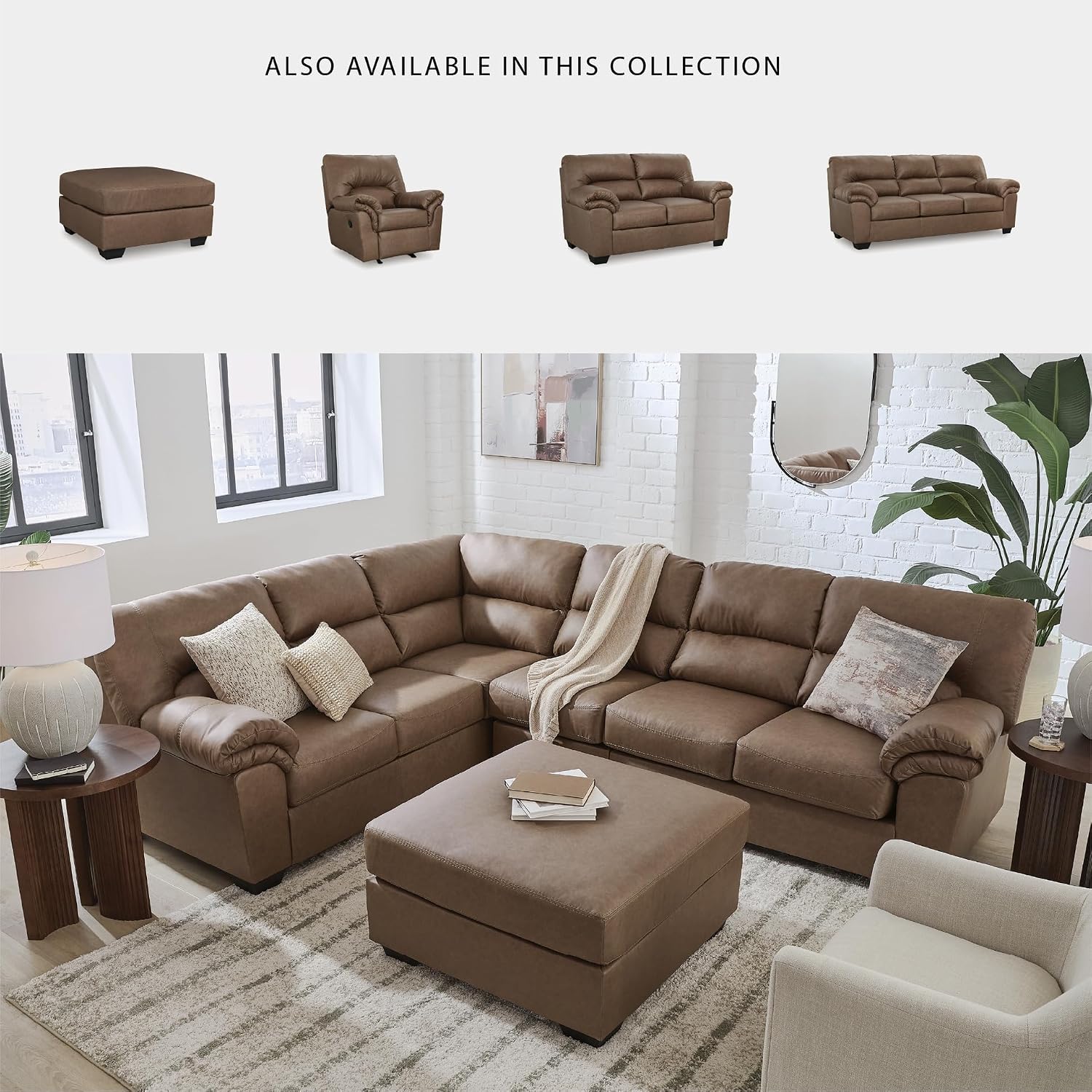 Signature Design by Ashley Walker Point Contemporary Sofa with Removable Cushion, Light Brown