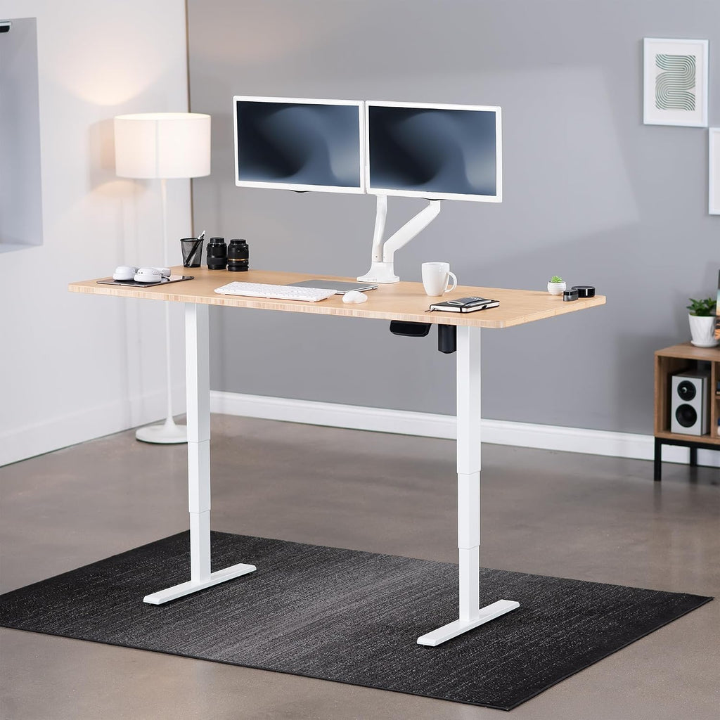 VIVO Electric 71 x 30 in Real Bamboo Standing Desk, Touch Screen Adjustment, 176 lb Frame Support, 2E Series, White Frame, DESK-KIT-2EW71O
