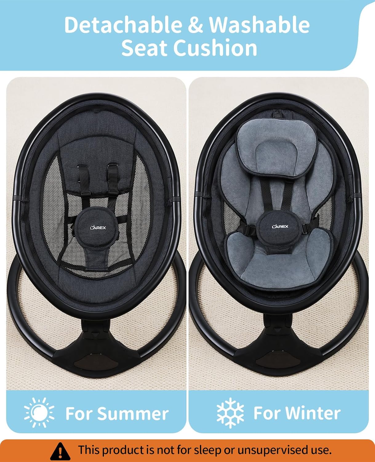 LAREX Baby Swing to Toddler Electric Infant Swing Portable for Newborn Boy Girl, 5 Sway Speeds with Remote Control, 12 Preset Melodies and Bluetooth, 0-6 Months Max 20 Lbs (Modern Black)