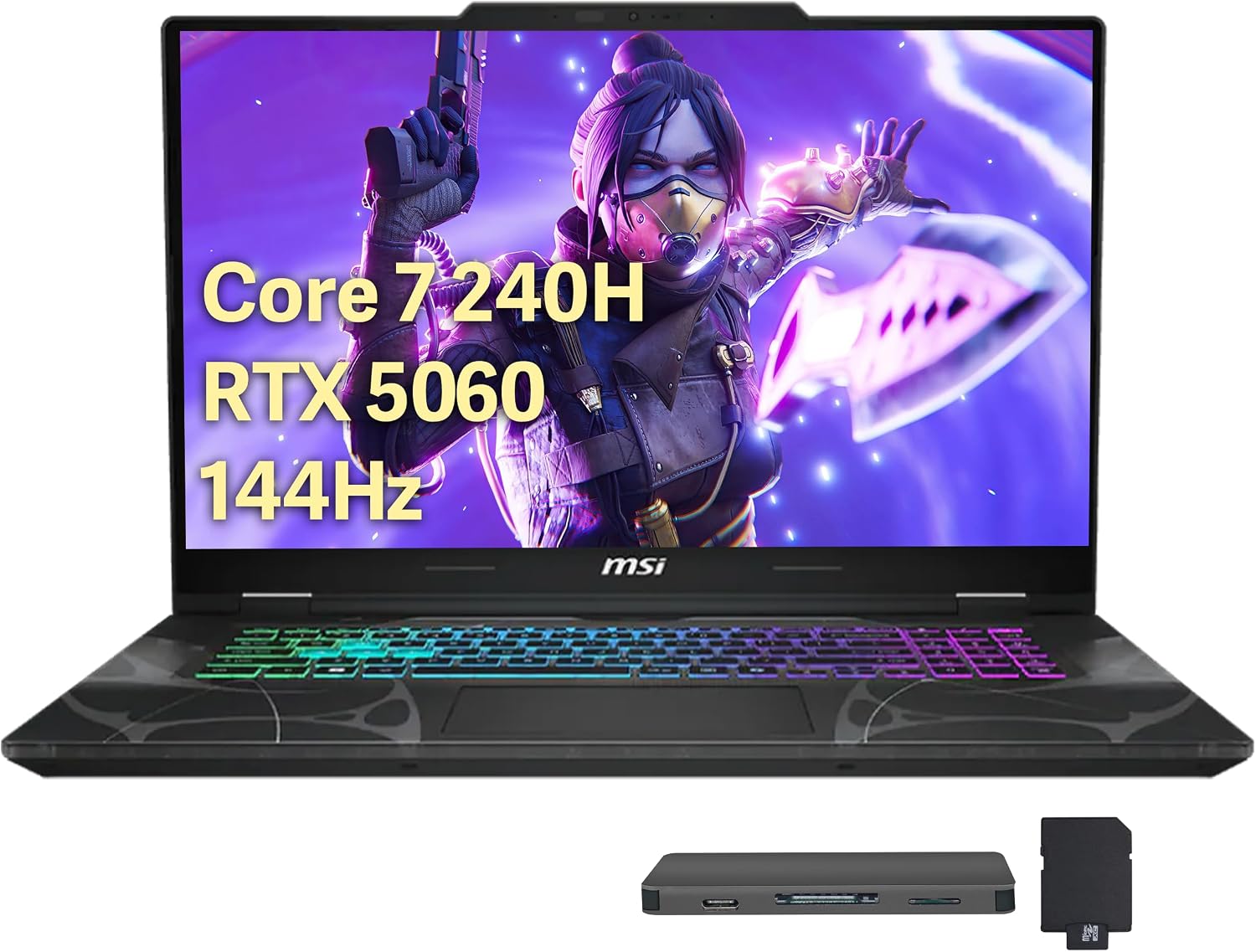 msi Cyborg 15.6' 144Hz FHD IPS Gaming Laptop, Intel Core 7-240H, 16GB RAM, 2TB Storage (1TB SSD+1TB Docking Station Set), GeForce RTX 5060, Backlit Keyboard, HD Webcam, Wi-Fi 6E, Win 11 Pro, Black