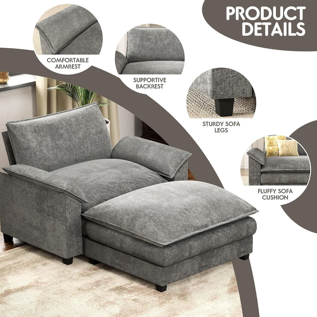Homall 40' Modular Sectional Sofa, Single Sofa Couch with Reversible Ottoman, DIY Combination Chenille Deep 1-Seat Cloud Couch for Living Room, Apartment (Light Grey, Single Sofa Chair)