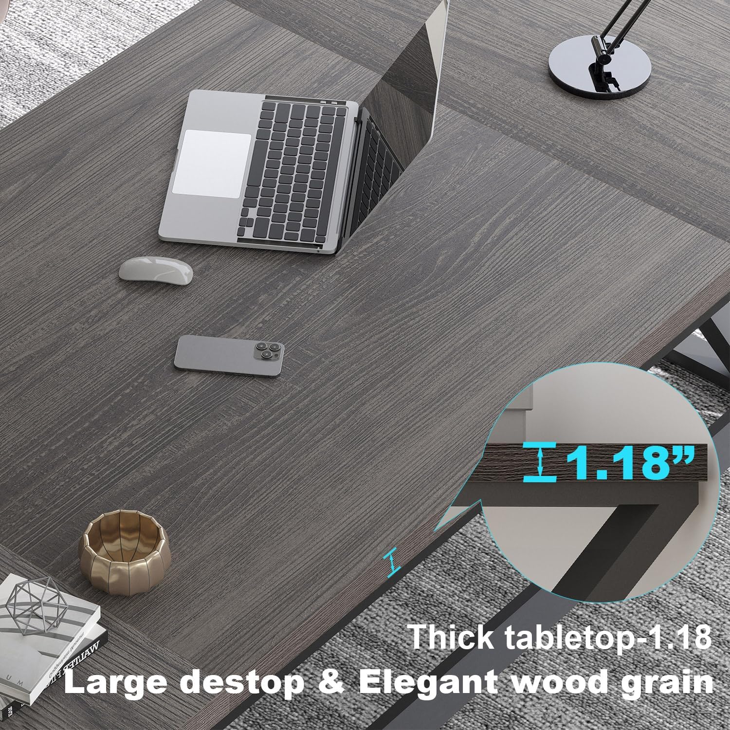 LVB 78.7 Long Executive Desk, Modern Large Computer Office Desk, Wood Metal Simple Pc Study Gaming Writing Table, Industrial Laptop Desk Workstation for Home Bedroom Living Room, Dark Gray, 78.7 Inch