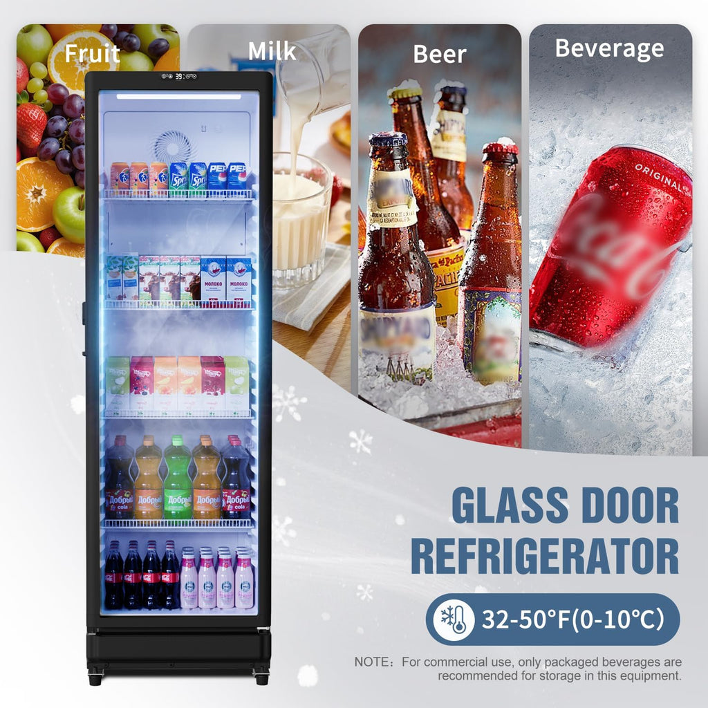 BEYOU Beverage Refrigerators, 12.2 cu. Ft commercial Display Fridge with Double-Tempered Glass Door Door, Merchandiser for Living Room, Bar, Garage（Black）