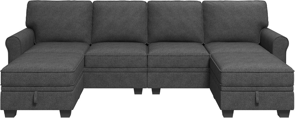 HONBAY Sectional Sofa with Storage Seat U Shaped Couch with Reversible Chaise Convertible Sectional Couches for Living Room,Dark Grey