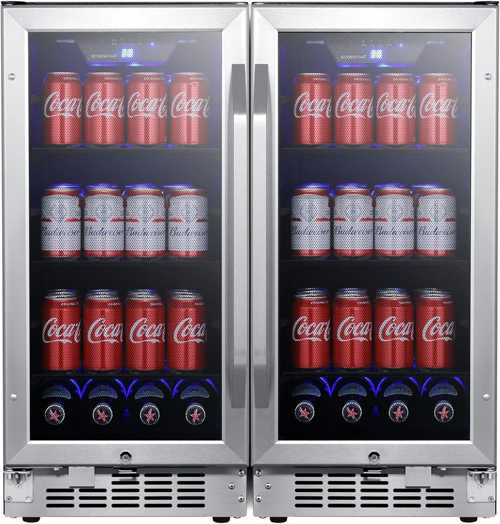 EdgeStar CBR902SGDUAL 30 Inch Wide 160 Can Built-In Side by Side Beverage Cooler with Blue LED Lighting