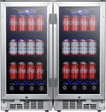 EdgeStar CBR902SGDUAL 30 Inch Wide 160 Can Built-In Side by Side Beverage Cooler with Blue LED Lighting