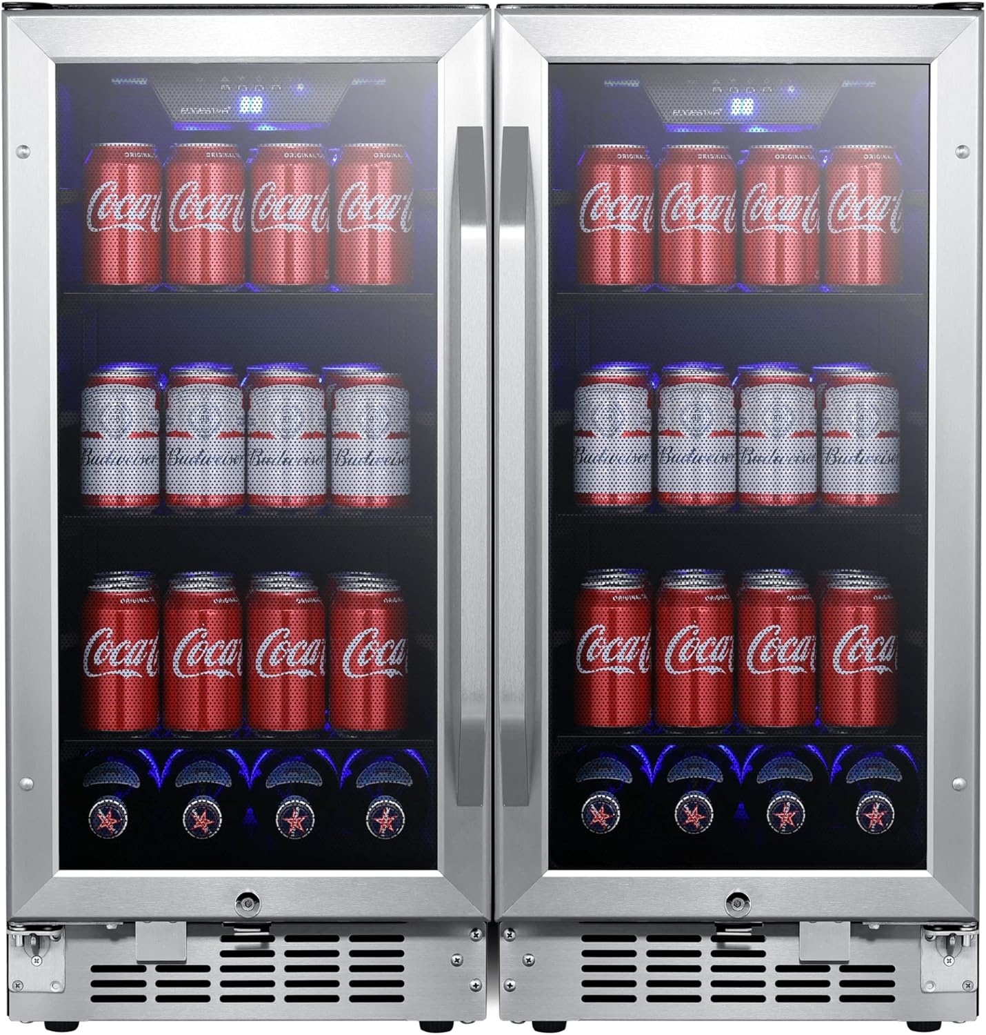 EdgeStar CBR902SGDUAL 30 Inch Wide 160 Can Built-In Side by Side Beverage Cooler with Blue LED Lighting
