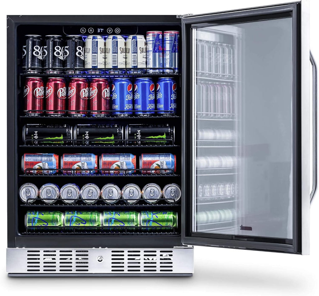 NewAir Large Beverage Refrigerator Cooler with 177 Can Capacity - Mini Bar Beer Fridge with Reversible Hinge Glass Door And Bottom Key Lock - Cools to 37F - Stainless Steel ABR-1770 (Renewed)