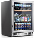 Kalamera Mini Fridge 24 Inch Undercounter Beverage and Wine Cooler Refrigerator Built-in or Freestanding - 118 Cans & 15 Bottles Capacity with LED Light Glass Door