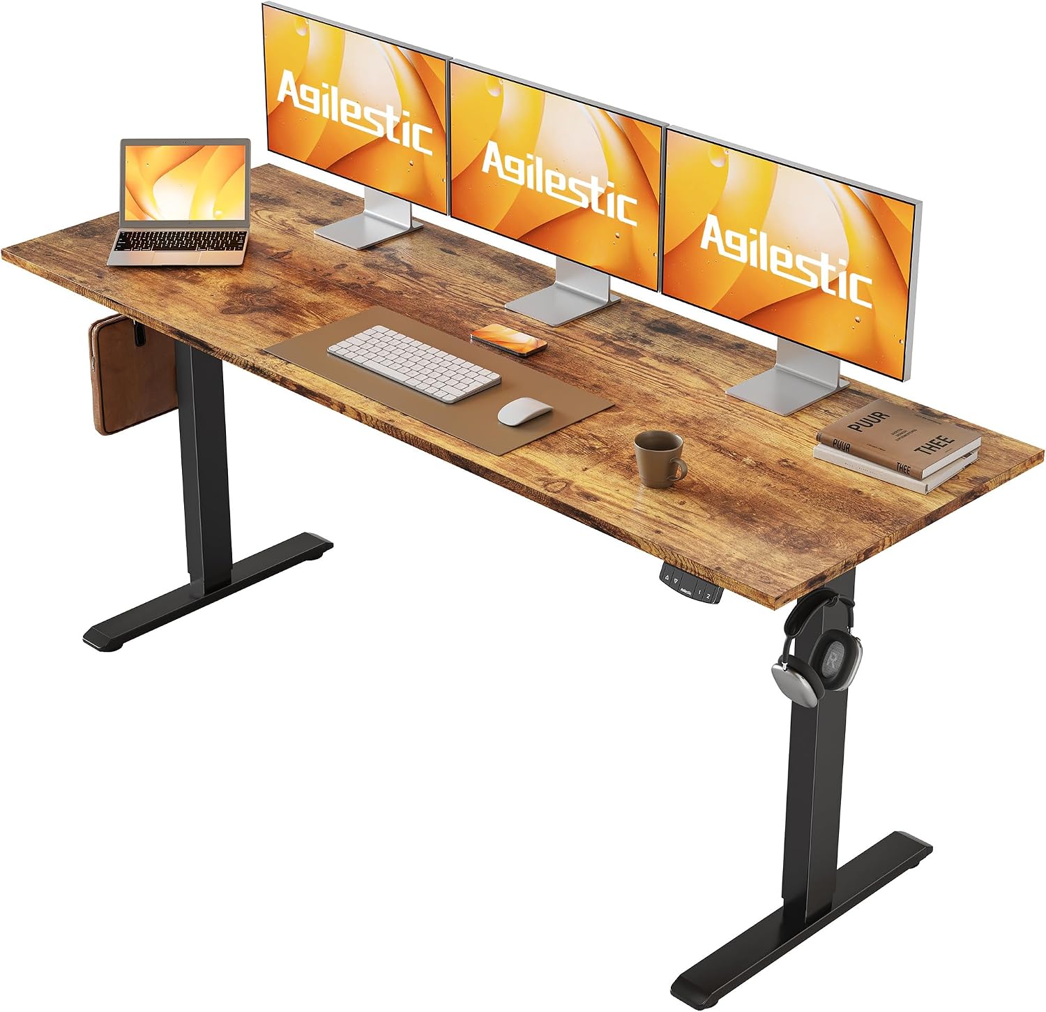 Agilestic Electric Standing Desk, 63 x 24 Inches Height Adjustable Desk, Sit Stand up for Work Office Home, Ergonomic Rising Computer Table with Memory Preset, Rustic Brown