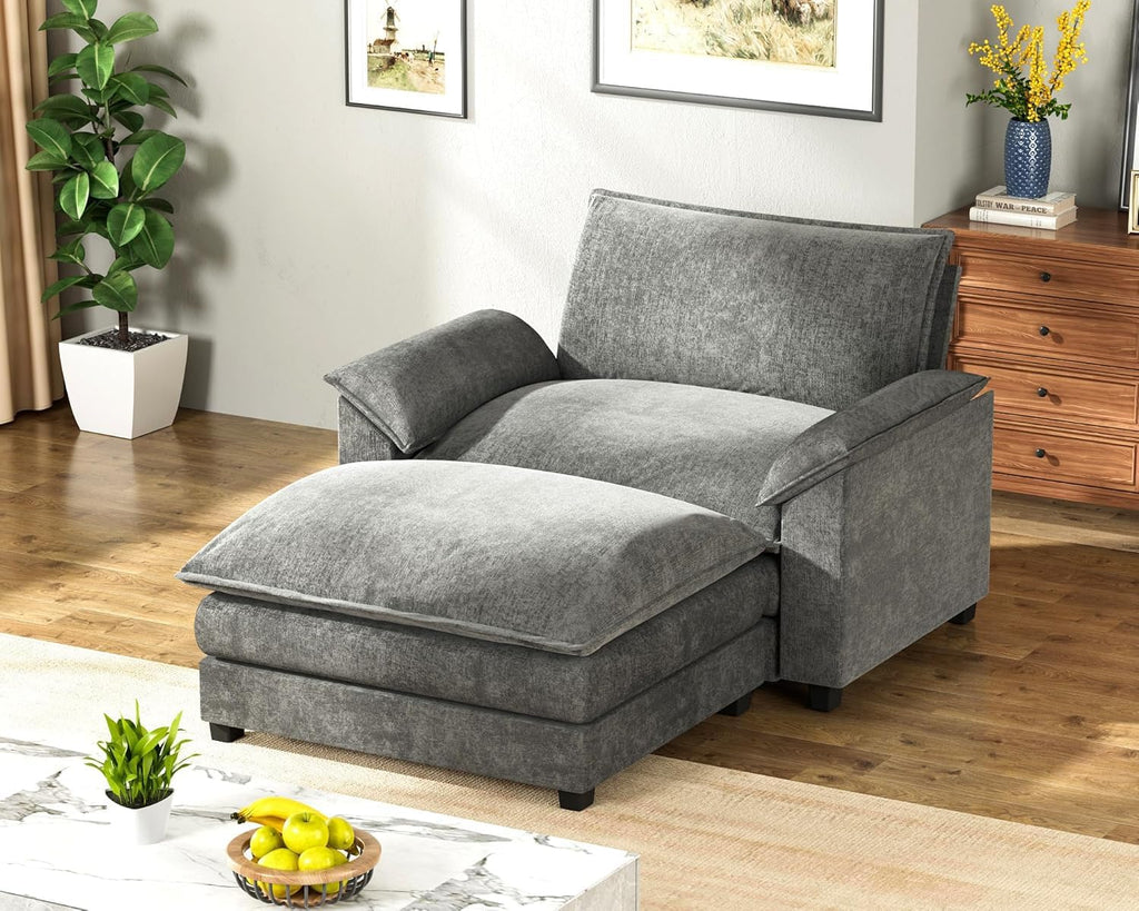 Homall 40' Modular Sectional Sofa, Single Sofa Couch with Reversible Ottoman, DIY Combination Chenille Deep 1-Seat Cloud Couch for Living Room, Apartment (Light Grey, Single Sofa Chair)