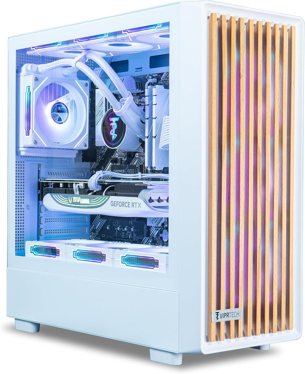 ViprTech Overlord 3.0 Wood Gaming PC - AMD Ryzen 9 7900X (5.6Ghz Liquid Cooled), RTX 5070 Ti 16GB, 32GB DDR5 RAM, 2TB NVMe SSD, 1000W Gold, Keyboard Mouse, VR-Ready, WiFi BT, Computer Desktop, White