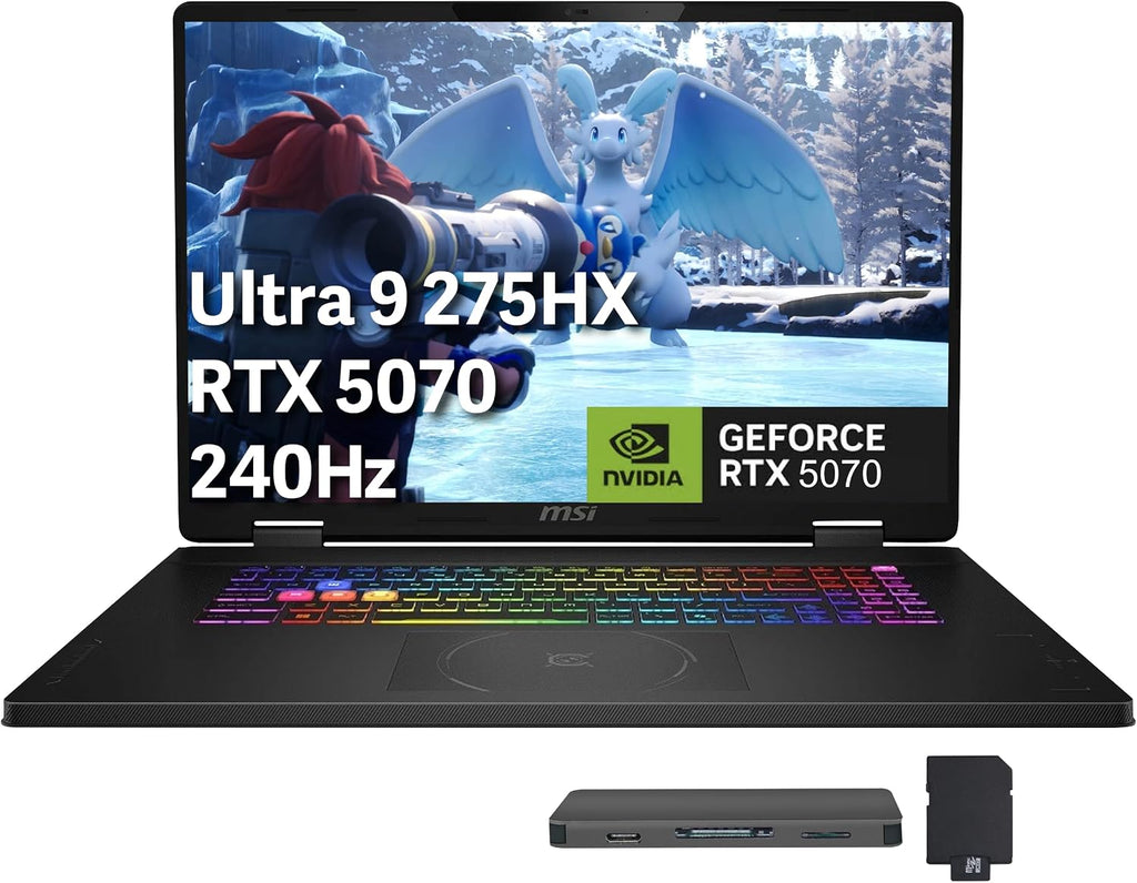 MSI Crosshair 18 HX AI 18' QHD+ 240Hz Gaming Laptop, Intel Ultra 9 275HX, NVIDIA RTX 5070 8GB GDDR7, 64GB DDR5, 5TB Storage (4TB SSD+1TB Docking Station), RGB Backlit Keyboard, Wi-Fi 6E, Win 11, Black