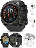 PlayBetter Garmin Fenix 8 AMOLED Sapphire (51mm, Carbon Gray DLC Titanium) Multisport GPS Smartwatch Bundle - 1.4' Touchscreen, Built-in LED Flashlight Wireless Running Earbuds