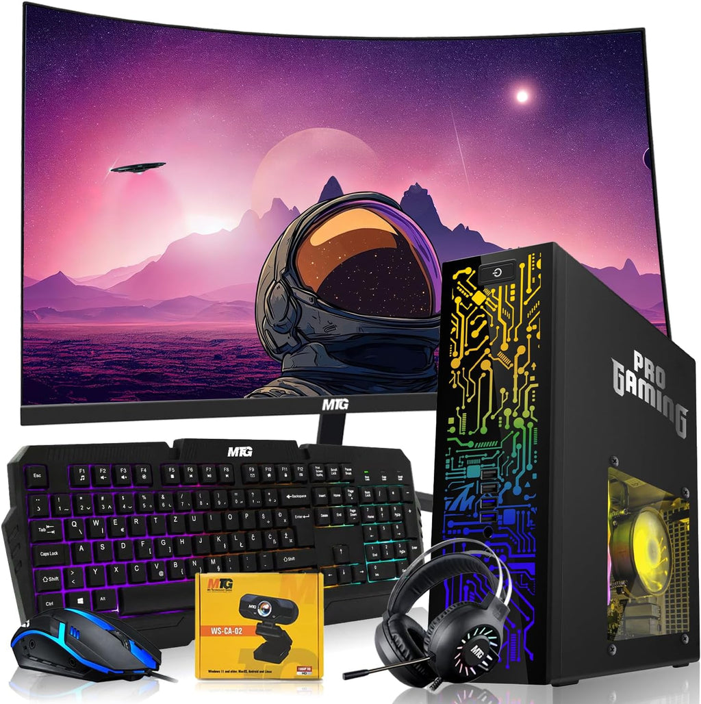 HP Black Desktop Computer PC–Intel Core i5,16GB ARGB RAM,512GB SSD,GT-1030 Graphic Card,32 Inch Curved Monitor,RGB KBM with AI Copilot Key,RGB Headphone,Webcam,Windows 11 (Renewed