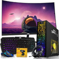 HP Black Desktop Computer PC–Intel Core i5,16GB ARGB RAM,512GB SSD,GT-1030 Graphic Card,32 Inch Curved Monitor,RGB KBM with AI Copilot Key,RGB Headphone,Webcam,Windows 11 (Renewed