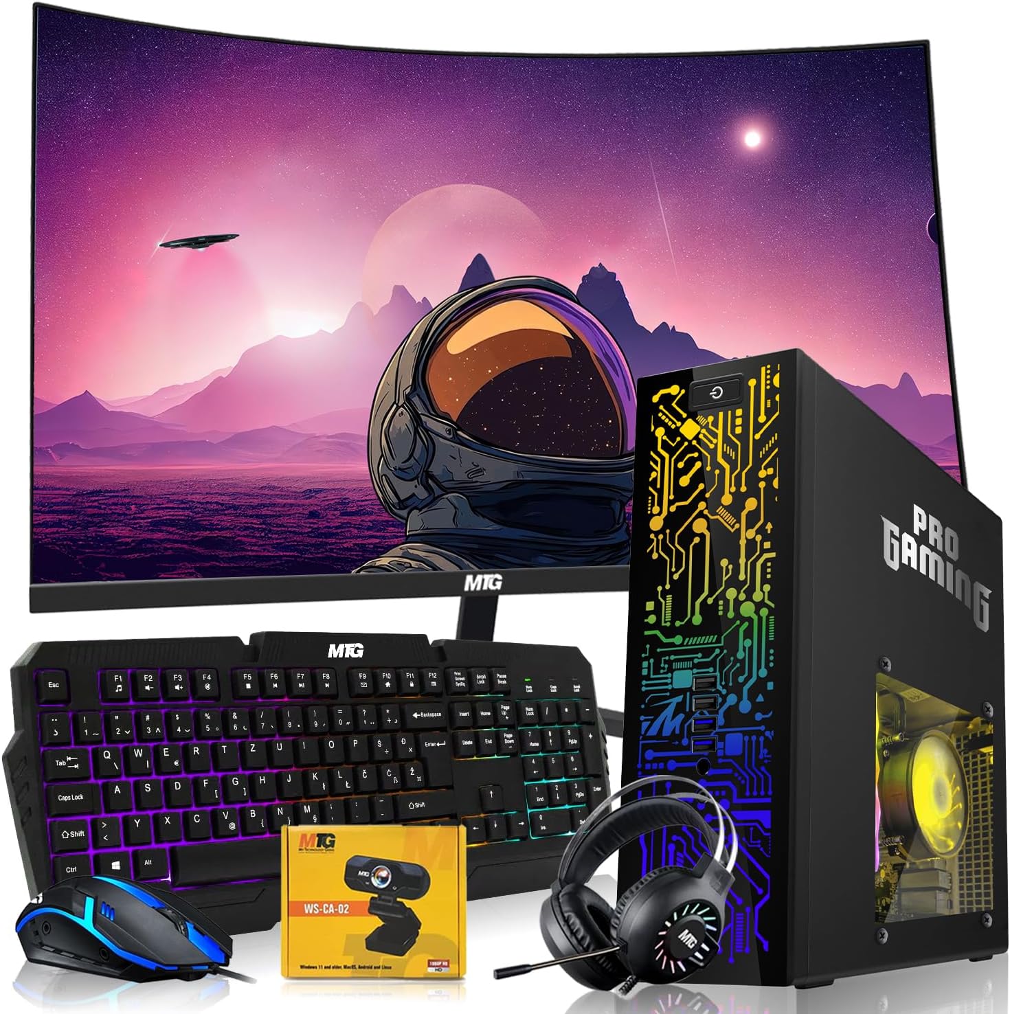 HP Black Desktop Computer PC–Intel Core i5,16GB ARGB RAM,512GB SSD,GT-1030 Graphic Card,32 Inch Curved Monitor,RGB KBM with AI Copilot Key,RGB Headphone,Webcam,Windows 11 (Renewed