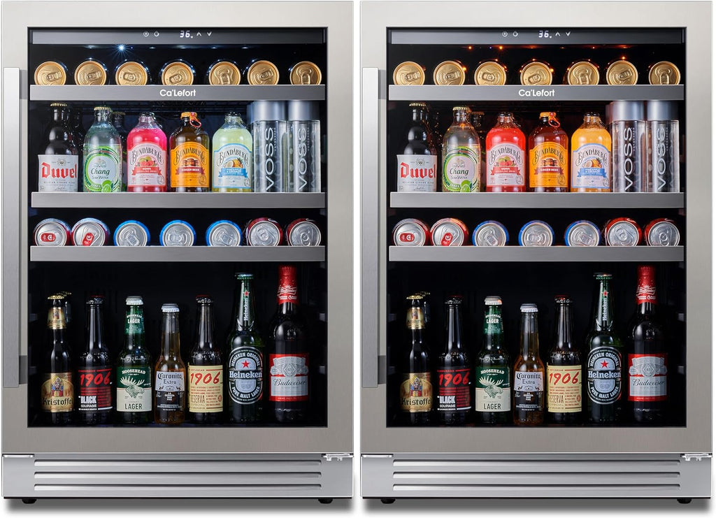 Ca'Lefort Beverage Refrigerator 48 Inch, 360 Cans Beverage Cooler with Double Glass Door, Built-in or Freestanding Drink Cooler with 3 LED Light, Beverage Fridge for Kitchen Bar Office(11.3 Cu.ft)