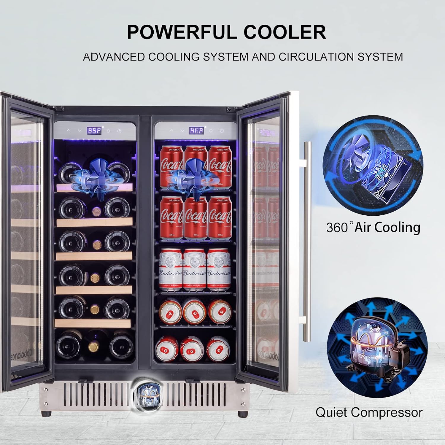 Cobalance 24 Inch Dual Zone Wine and Beverage Refrigerator-72 Cans and 20 Bottles Cooler, & Single Bottle Wine Chiller,Built-in or Freestanding Fridge for Beer, Soda, Drinks, Home,