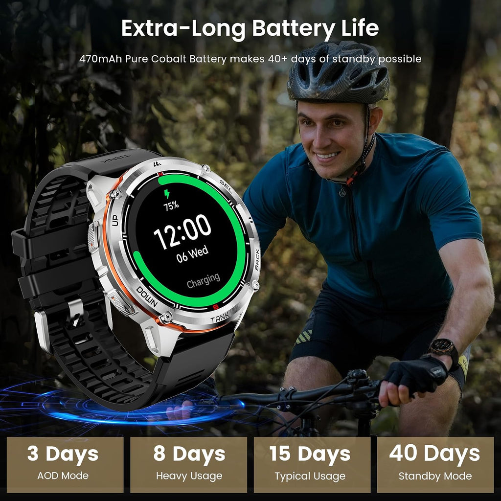 KOSPET Tank T3 Ultra 2 Smart Watch GPS for Men, 5ATM Waterproof, Pressure&Altitude&Compass, Extra-Large Battery, Full Metal Body Rugged Military Smartwatch Bluetooth Calling-1.43' AMOLED Display
