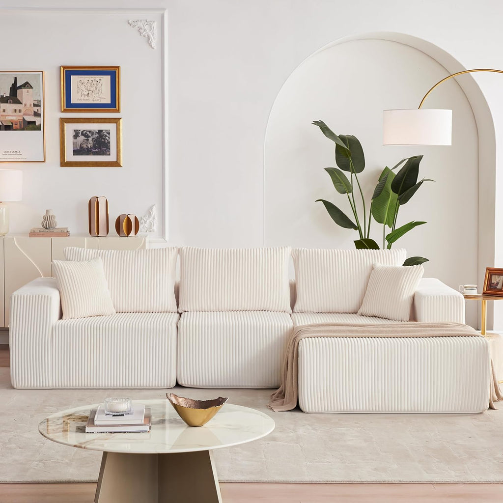 Weture 108' Modular Sectional Sofa, Cloud Sectional Couch with Deep Seat, Modern Modular L-Shape Sofa with Chaise,Upholstered Boneless Couches for Living Room (Corduroy, Beige)
