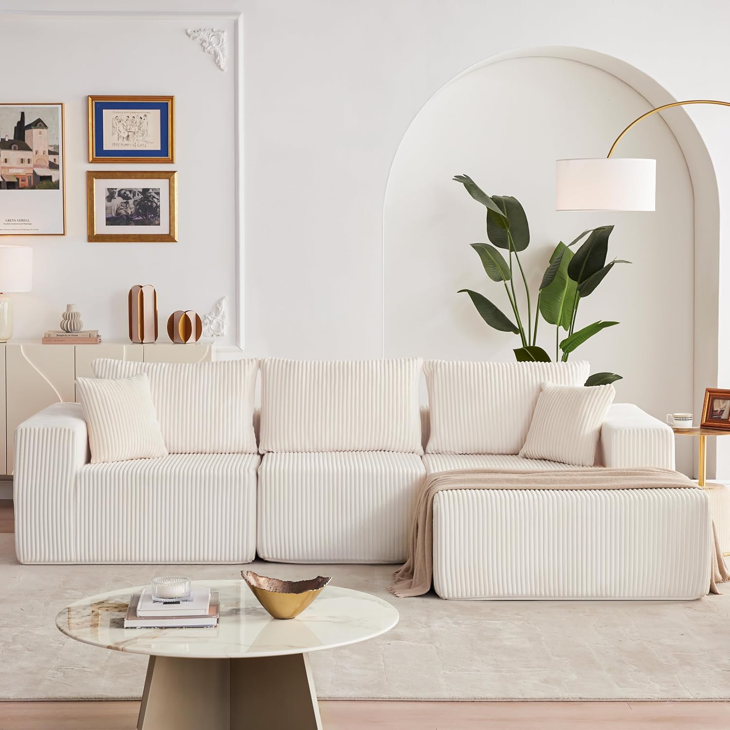 Weture 108' Modular Sectional Sofa, Cloud Sectional Couch with Deep Seat, Modern Modular L-Shape Sofa with Chaise,Upholstered Boneless Couches for Living Room (Corduroy, Beige)