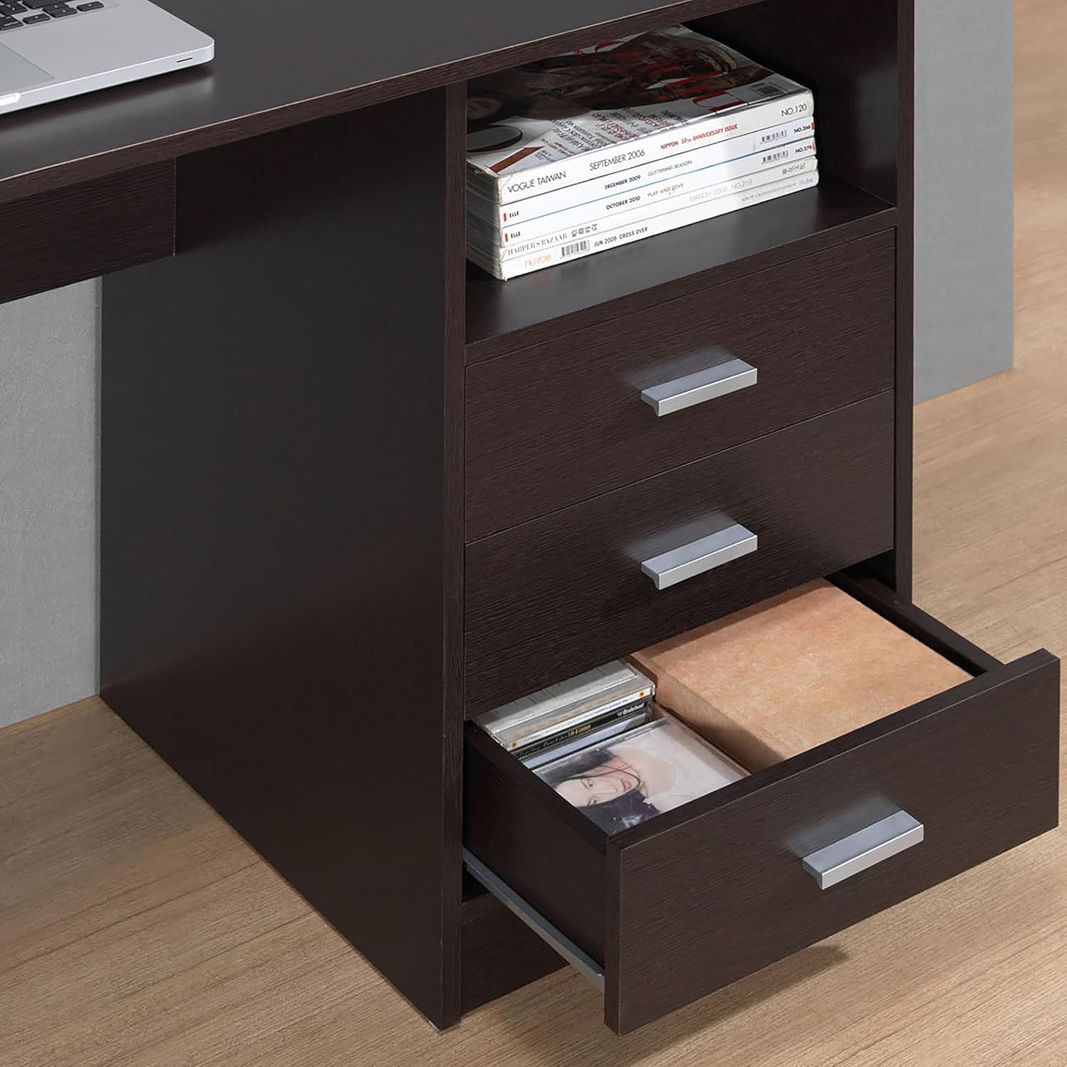 Techni Mobili 51' Classic Computer Desk with Drawers, 3-Drawer Home Office Desk with Storage (Brown)