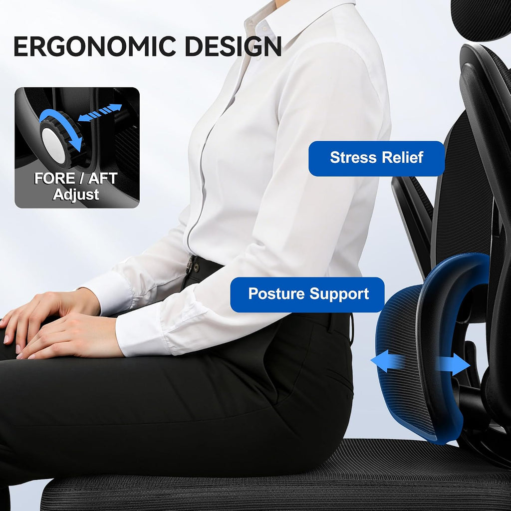 ALLGOD Ergonomic Office Chair, Mesh Desk Chair with Lumbar Support, High Back Home Office Chair with Adjustable Headrest and Flip-Up Arms, Comfortable Computer Chair, Thick Cushion, 300 LBS, Black