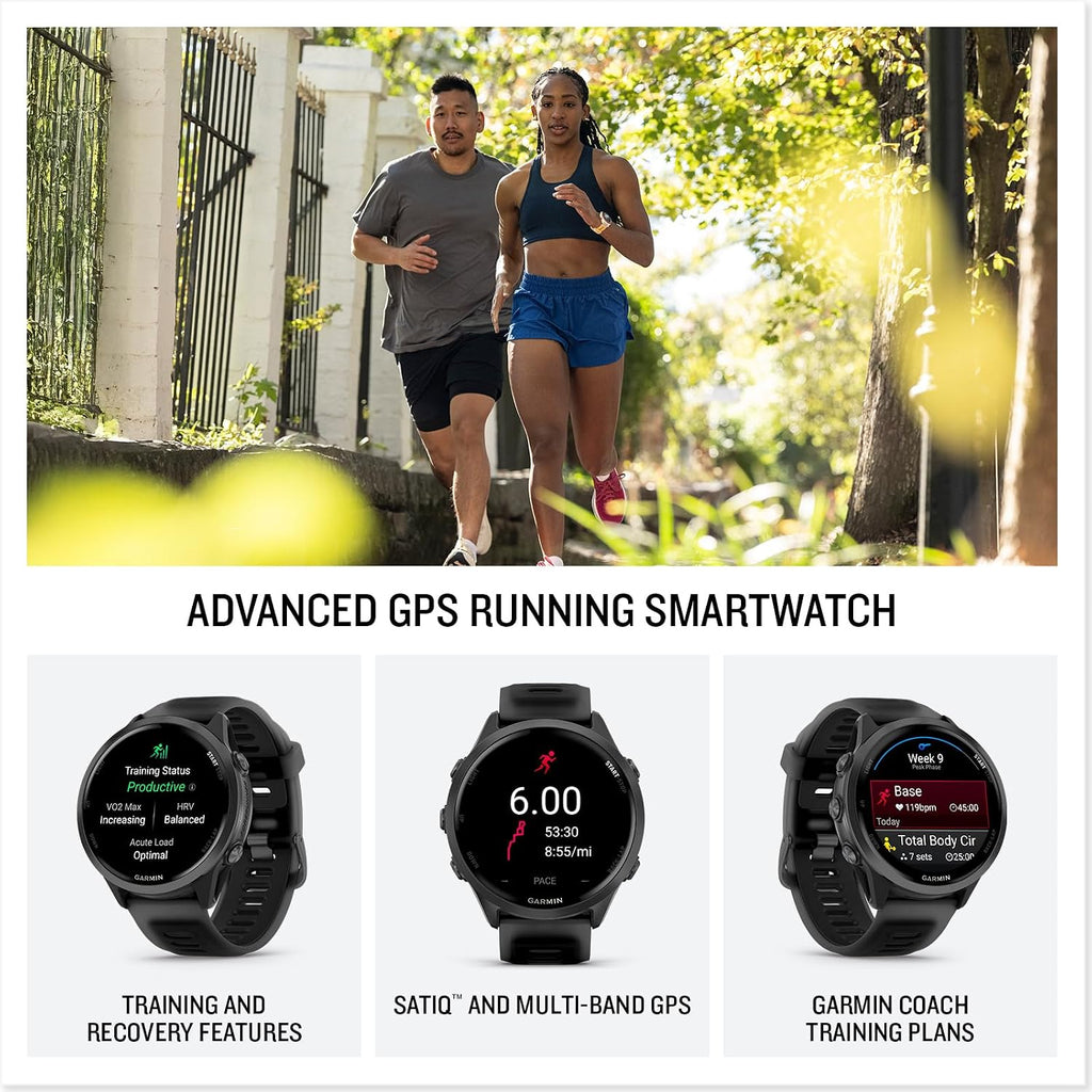 PlayBetter Garmin Forerunner 570 (47mm, Slate Gray/Translucent Black) Advanced GPS Running and Triathlon Smartwatch Bundle HD Screen Protectors & Wireless Earbuds