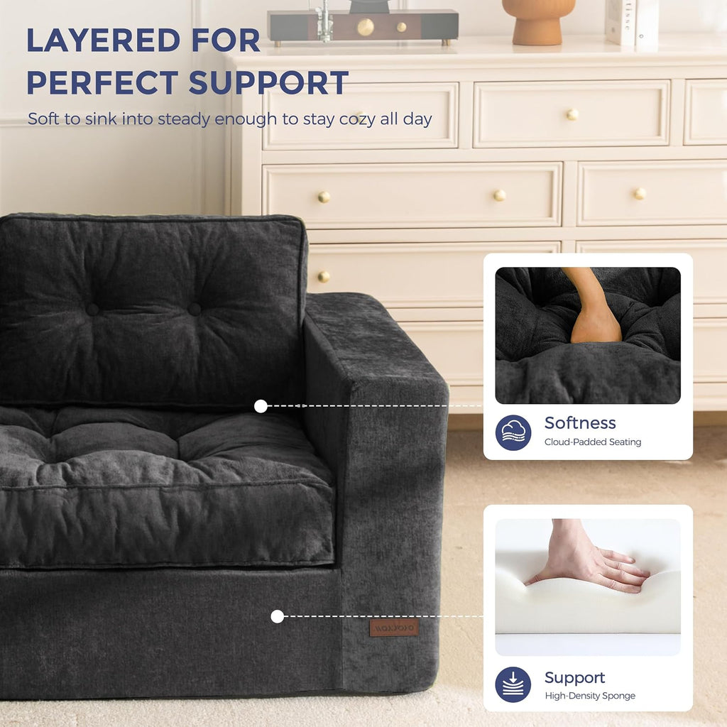 MAXYOYO 3-Seater Boneless Sofa Couch, Tufted Sofa Lounge for Living Room, Comfy Bean Bag Chair High-Density Foam Couch with Pillows, No Assembly Required