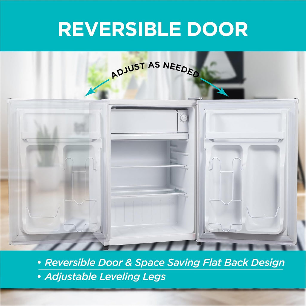 BLACK+DECKER 2.5 Cu. Ft. Compact Refrigerator, ENERGY STAR Certified, Single Door Mini Fridge with Chiller Compartment, Personal Fridge for Home or Dorm Room, R600a Refrigerant, BCRK25W, White