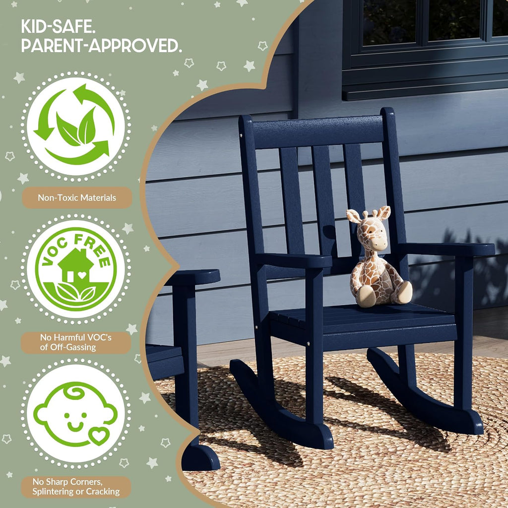 WestinTrends Malibu Outdoor HDPE Plastic Preschool Toddler Rocking Chairs (Set of 2), Navy Blue