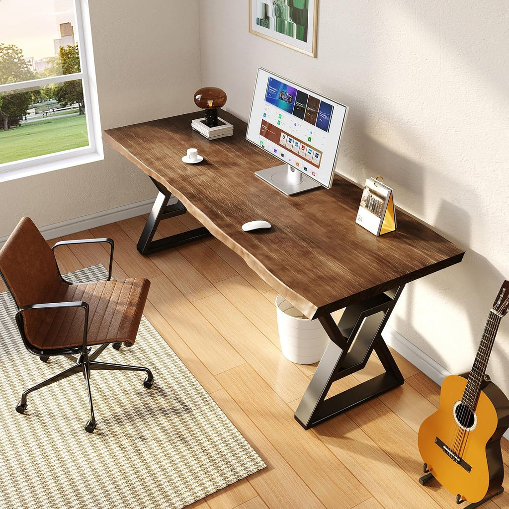 Sihtengxxhongs Rustic Brown 55-inch Solid Wood Computer Desk - Modern Gaming Workbench for Home Office, Modern Simple Design, Ideal for Study, Writing, Dining