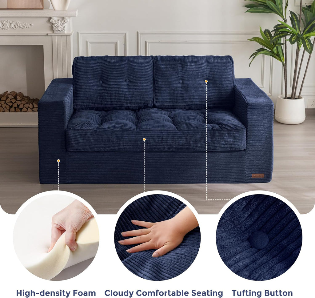 MAXYOYO Bean Bag Chair for Adults, Upholstered Floor Sofa with Armrests, Loveseat Boneless Couch with Tufted Cushion & Backrest, Sofa in A Box, Large Bean Bag Couch for Bedroom Living Room, Navy