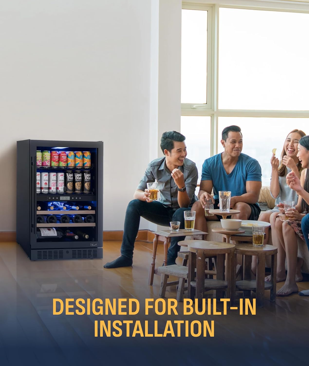 NewAir 24' Dual Zone Beverage Refrigerator & Wine Cooler for 24 Bottles & 100 Cans | Freestanding or Built-In Under Counter Mini Fridge for Beer, Wine and Soda | Stainless Steel