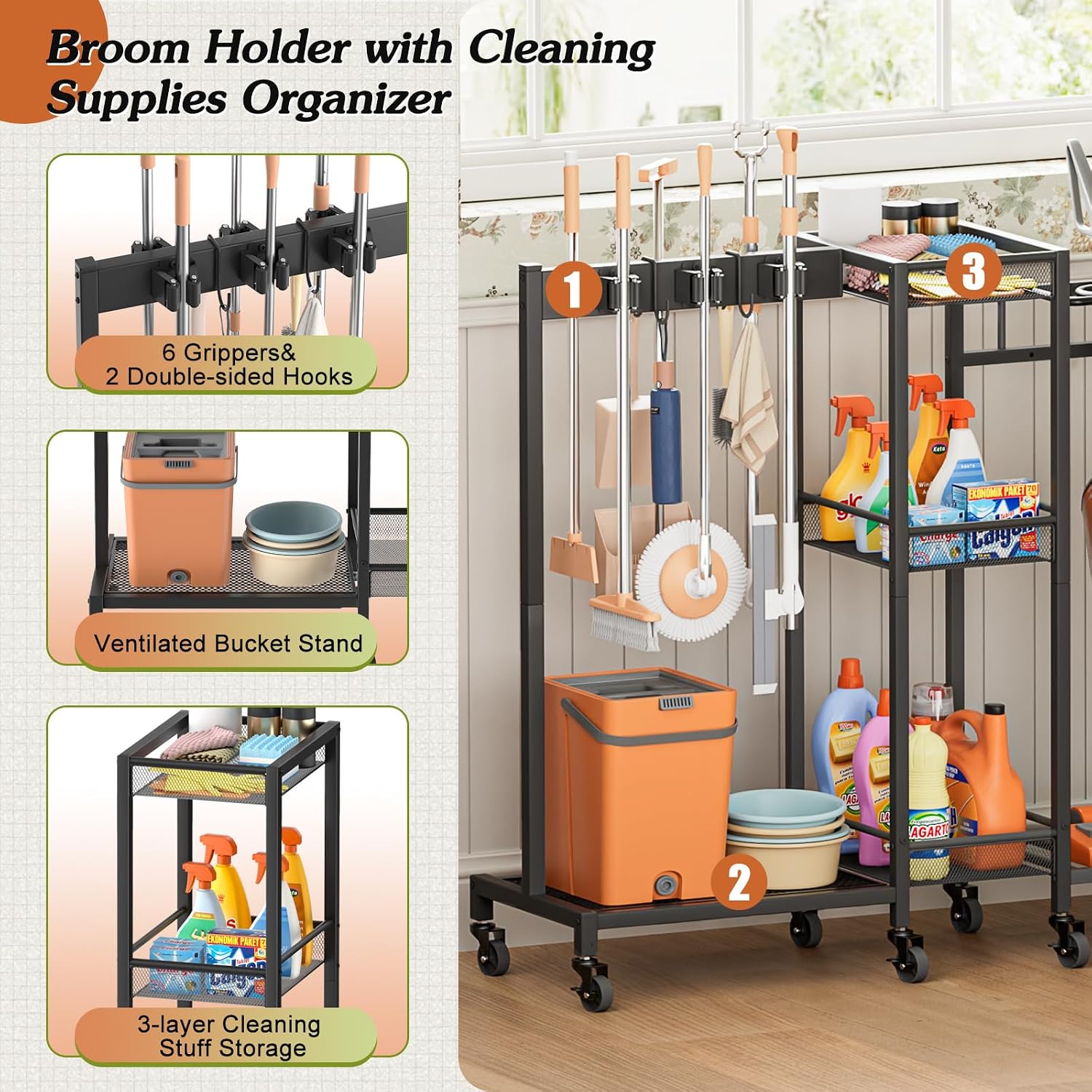 Olakee Vacuum Stand for Dyson and Broom Holder Cart
