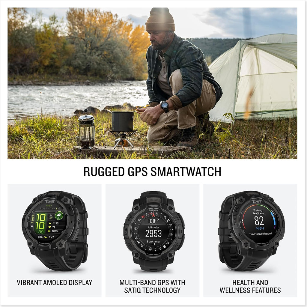 Garmin Instinct 3 Rugged 45mm Outdoor GPS Smartwatch, Black | Built to MIL-STD-810, Health Monitoring, Multi-GNSS with Signature Series Mission-Ready Power Dock